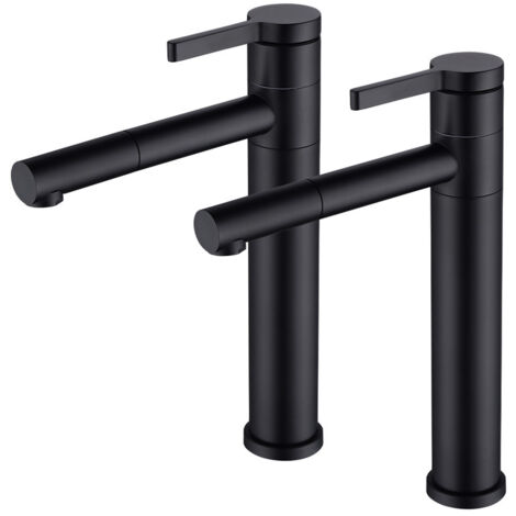 Ubeegol – Lot de 2 robinets lavabo noir mat – Mitigeur haut avec bec pivotant 360° – Acier inox – Installation mono-trou – Débit 8.7 L/min