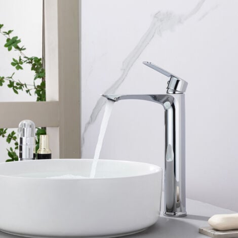 UBEEGOL Robinet Salle de Bain Noir avec Bec Haut – Mitigeur Monocommande en Acier Inoxydable, Réglage Facile de l’Eau Chaude et Froide