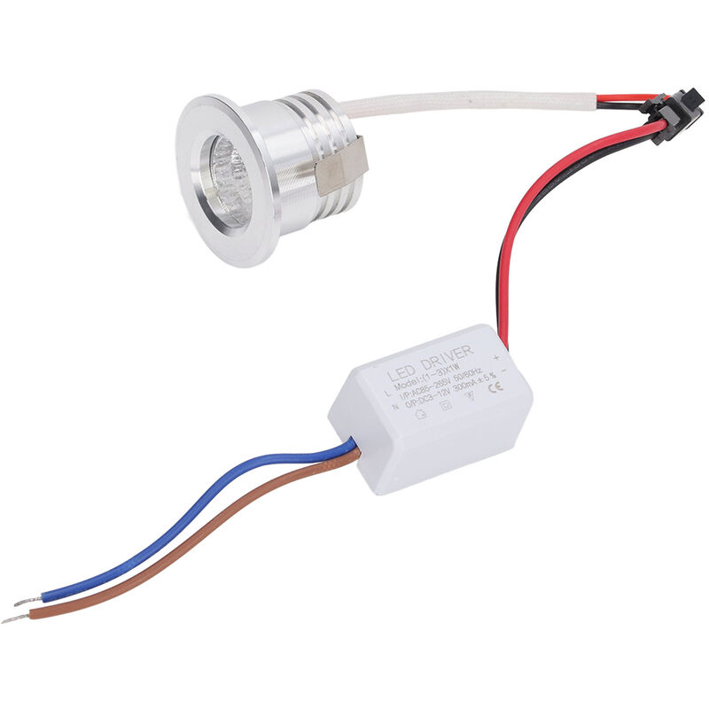 Jeffergarden Mini spot encastrable COB Dissipation thermique stable Spot encastrable au plafond LED 3W Corps de lampe argenté AC85-265V Lumière