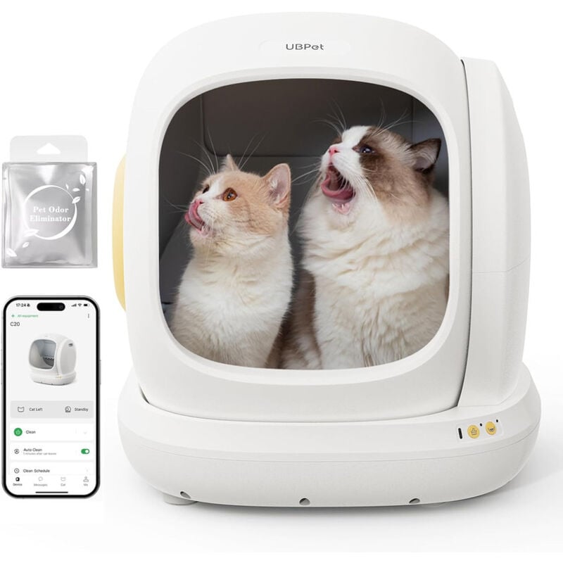 C20 Bac à litière Automatique 75L, Idéal pour Plusieurs Chats, Anti-Fuites, Anti-Odeur, Sécurité Renforcée - Ubpet