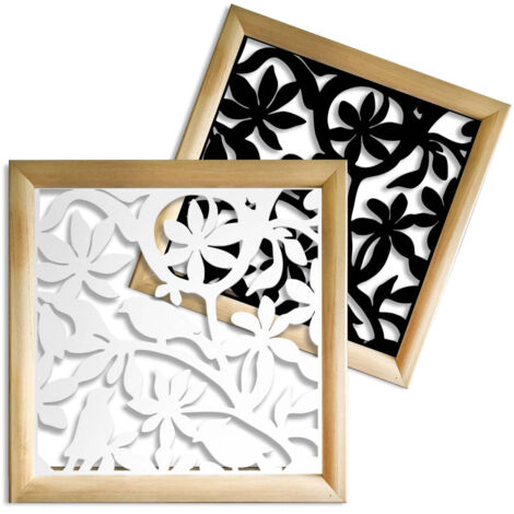 UCCELLINI - Moduli Decorativi in Legno e PVC - Misura: 48x48 cm - Colore: bianco