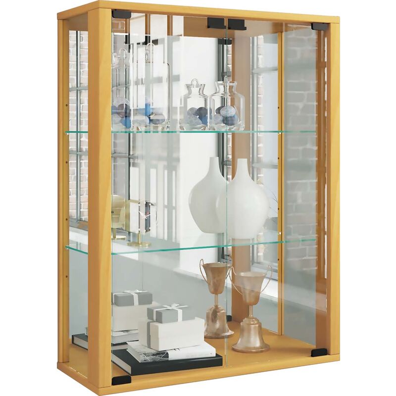 Ebuy24 - Udina vitrine accroché au mur avec miroir 2 portes en verre hêtre décor.