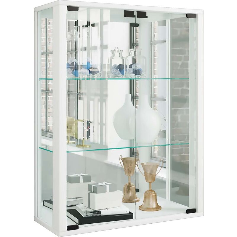 Udina vitrine accroché au mur avec miroir 2 portes en verre Incl. lumières LED blanc.