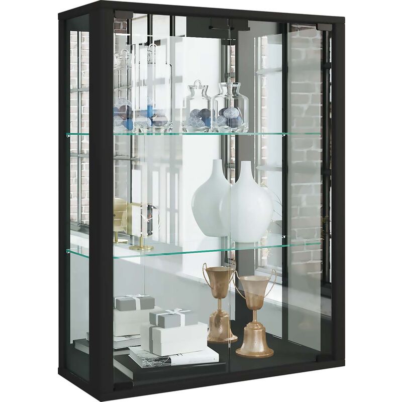 Ebuy24 - Udina vitrine accroché au mur avec miroir 2 portes en verre noir.