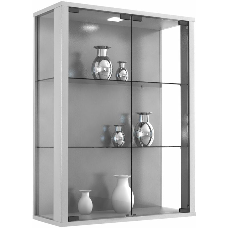 Ebuy24 - Udina Vitrine murale avec 2 portes vitrées et 2 plateaux en verre, à fixer au mur, argenté.