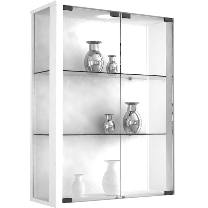 Ebuy24 - Udina Vitrine murale avec 2 portes vitrées et 2 plateaux en verre, à fixer au mur, blanc.