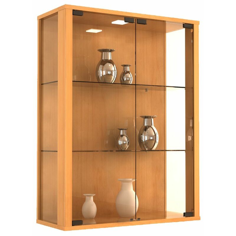 Ebuy24 - Udina Vitrine murale avec 2 portes vitrées et 2 plateaux en verre, à fixer au mur, imitation hêtre.