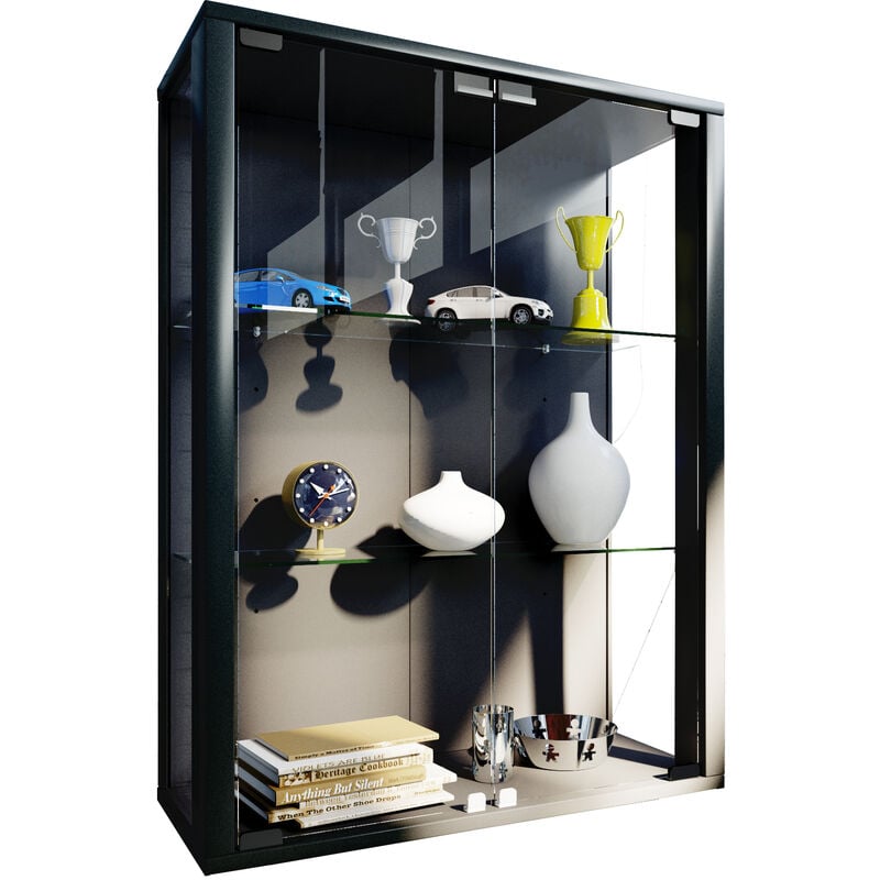 Ebuy24 - Udina Vitrine murale avec 2 portes vitrées et 2 plateaux en verre, à fixer au mur, noir.