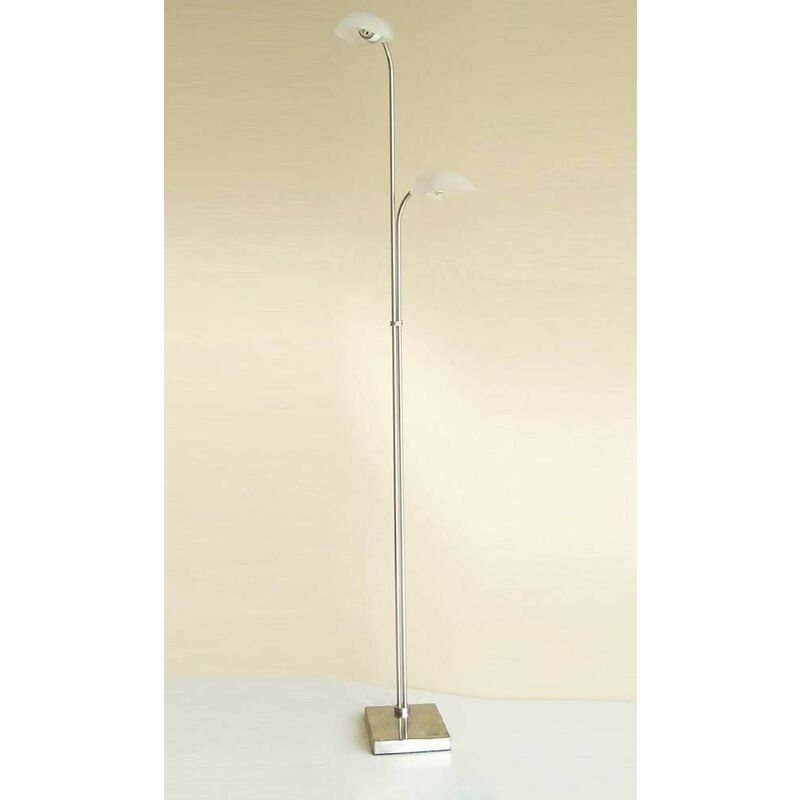 Udine floor lamp with dimmer 2 bulbs satin chrome / frosted glass