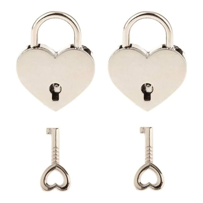 uds candado pequeño de Metal en forma de corazón con llave para joyero caja de almacenamiento diario libro plateado