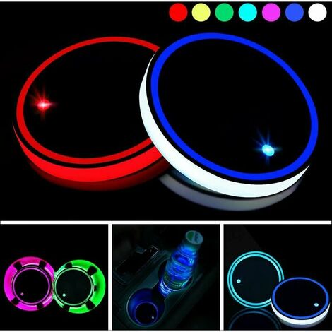 uds. Portavasos LED que se ilumina en 7 colores, posavasos con luz LED, almohadilla de carga USB para accesorios de posavasos, luz Interior de coche, luz ambiental