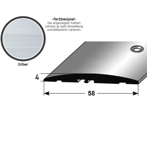 Übergangsprofil "Almere" / Übergangsschiene / 58 mm, Typ: 08 (Aluminium eloxiert, mittig gebohrt / selbstklebend):-silber-1000-seitlich gebohrt