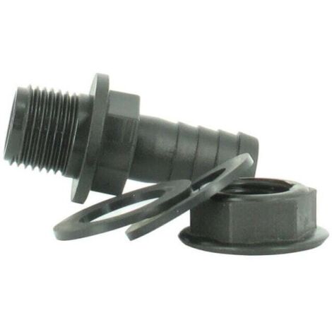 Überlauf-Verschraubung mit Rippenprofil zum Verbinden von Tanks und Überläufen – 3/4" 26 mm x 25 mm (Rohr) – 2 Dichtungen, für Wassertank, Fass, Zisterne – 1 Stück