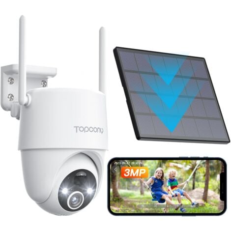 TOPCONY Überwachungskamera Aussen Akku, 355°/120° Schwenkbar, 2K Kabellose WLAN IP Kamera Outdoor mit Farbe Nachtsicht,Personen-/Bewegungserkennung, IP65 Wasserdicht, Cloud-Speicher