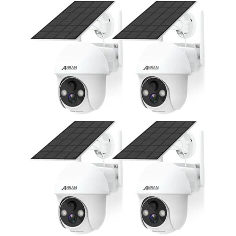 Überwachungskamera außen/ innen ANRAN 2K HD Überwachungskamera Aussen Akku WLAN, 360 ° Schwenkbare Dome-Kamera mit Solarpanel, PIR menschliche Erkennung, Farbige Nachtsicht, Q01Weiß-4 Stück