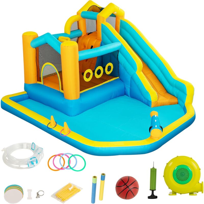 UEV - 8 en 1 Château Gonflable xxl avec Toboggan, Aire de Jeux Gonflable avec Trampoline, Intérieur et Extérieur, pour Max 3 Enfants de 3-8 Ans,