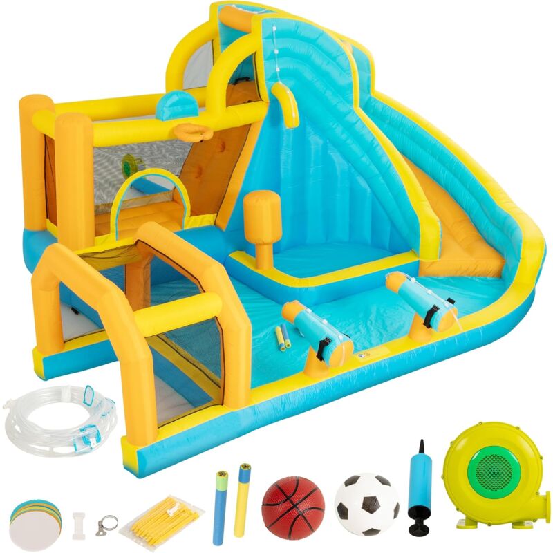 UEV - 8 en 1 Château Gonflable xxl avec Souffleur 450W, Aire de Jeux Gonflable avec Toboggan, Zone de Saut, pour Max 4 Enfants de 3-8 Ans, Jusqu'à