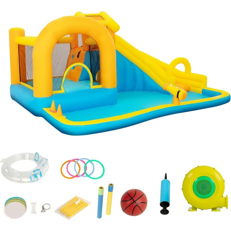 UEV - 6 en 1 Château Gonflable pour Enfants xxl, avec Souffleur 450W, Zone de Saut, Toboggan, pour Max 4 Enfants de 3-8 Ans, Jusqu'à 180kg, 451 x 347