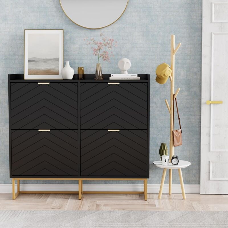 UEV - Armoire à Chaussures avec 4 Abattants, Armoire à Chaussures Étroite, Plafond avec Clôture, Étagère Réglable à 2 Positions, pour Couloir, Salon,