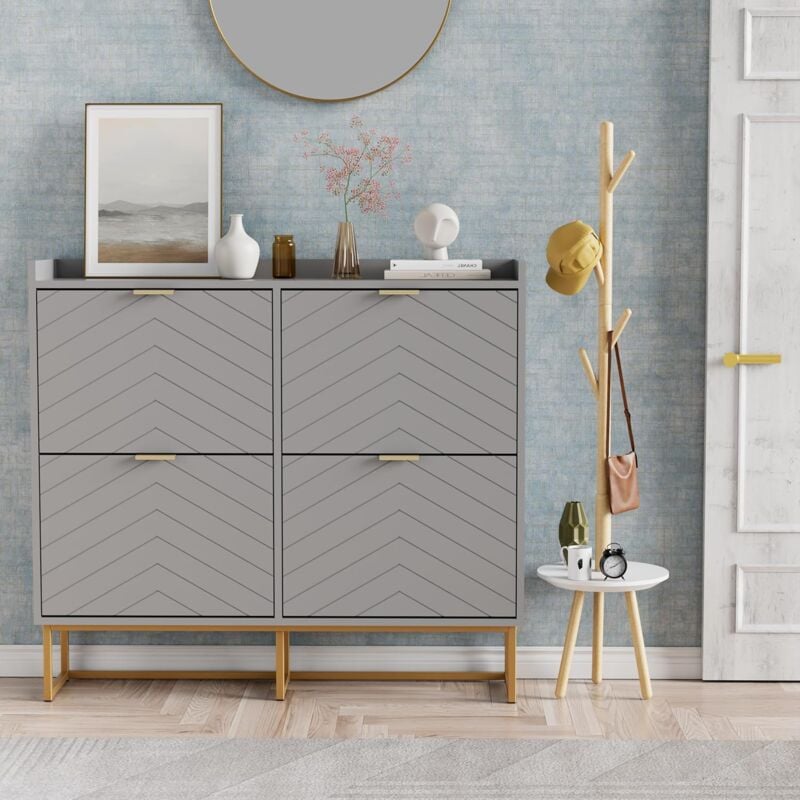 UEV - Armoire à Chaussures avec 4 Abattants, Armoire à Chaussures Étroite, Plafond avec Clôture, Étagère Réglable à 2 Positions, pour Couloir, Salon,