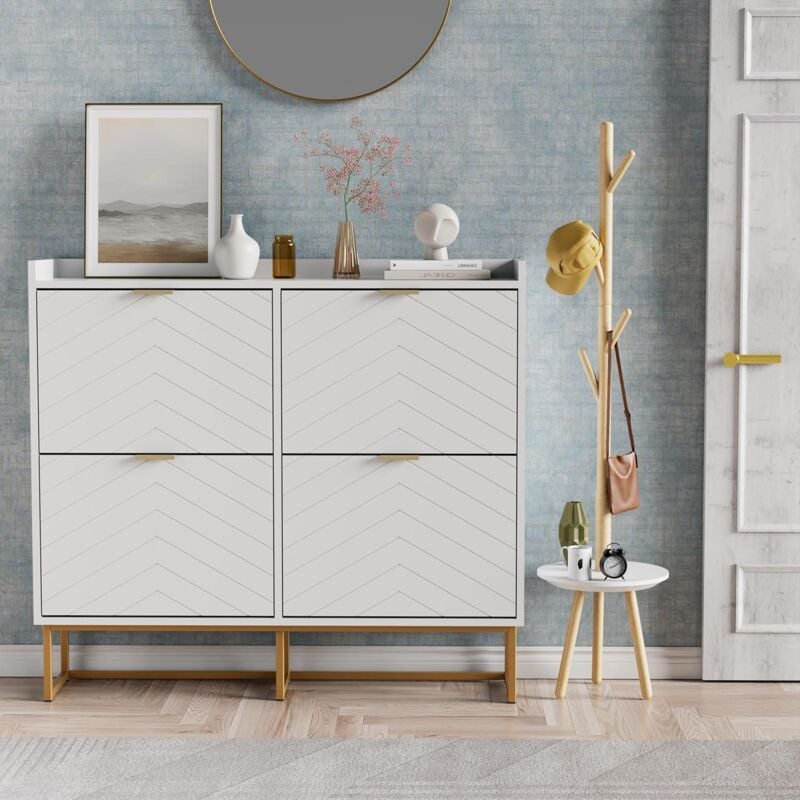 UEV - Armoire à Chaussures avec 4 Abattants, Armoire à Chaussures Étroite, Plafond avec Clôture, Étagère Réglable à 2 Positions, pour Couloir, Salon,