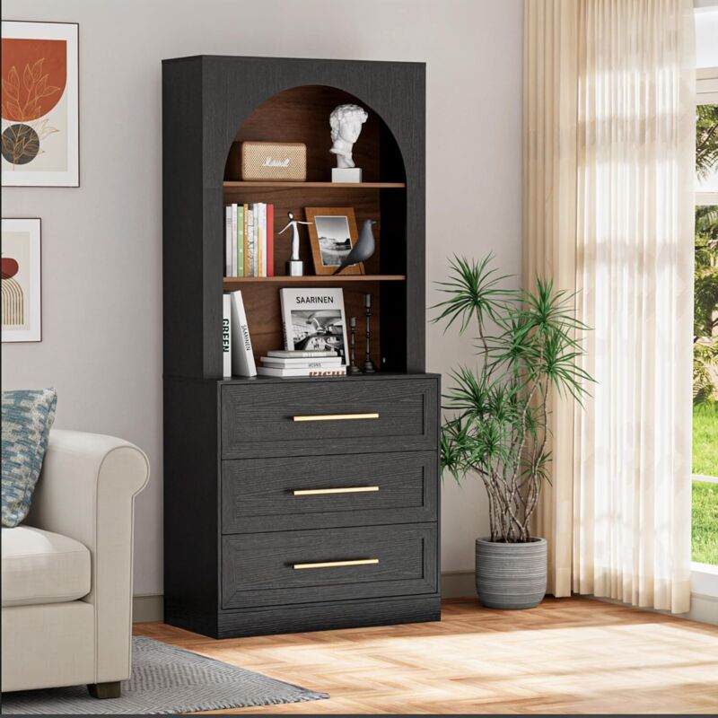 UEV Buffet Haute 180cm, Vaisselier Cuisine Haute, Armoire de Rangement avec 3 Tiroirs et 3 Compartiments, Étagère Réglables à 3 Positions, pour