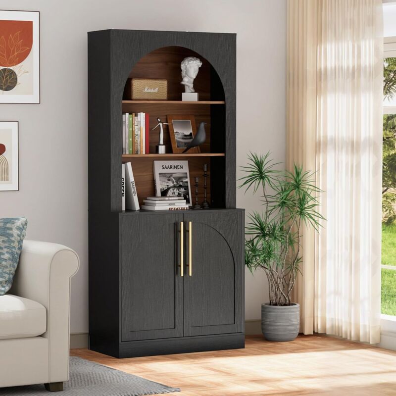 UEV Buffet Haute 180cm, Vaisselier Cuisine Haute, Armoire de Rangement avec 2 Portes et 3 Compartiments, Étagère Réglables à 3 Positions, pour