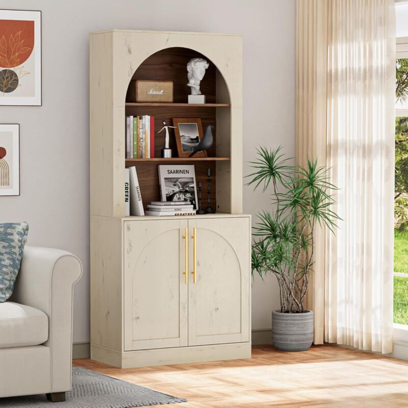 UEV Buffet Haute 180cm, Vaisselier Cuisine Haute, Armoire de Rangement avec 2 Portes et 3 Compartiments, Étagère Réglables à 3 Positions, pour