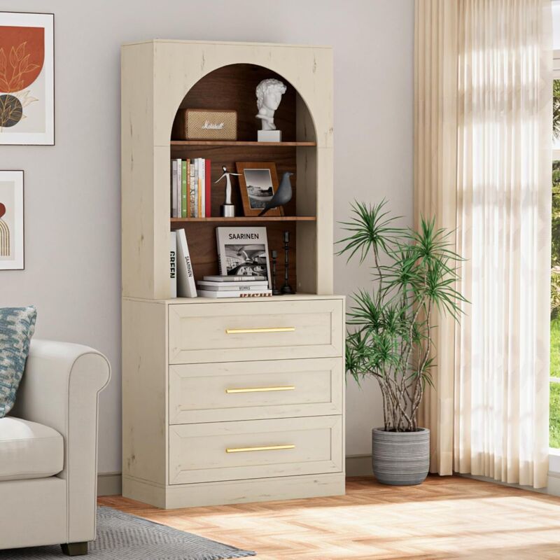 UEV Buffet Haute 180cm, Vaisselier Cuisine Haute, Armoire de Rangement avec 3 Tiroirs et 3 Compartiments, Étagère Réglables à 3 Positions, pour