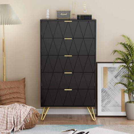 UEV Cassettiera a 5 Cassetti, 60 x 34 x 110 cm, Cassettiera Moderna, Credenza con Cassetti, Cassettiera Stretta per Soggiorno, Camera da Letto, Corridoio, Blu