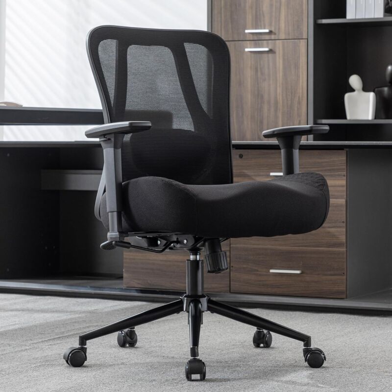 UEV Chaise Bureau Ergonomique, Chaise de Bureau avec roulettes et Accoudoirs, Hauteur et Accoudoir Réglable, Assise Epais Capacité 226kg, Fabriquer