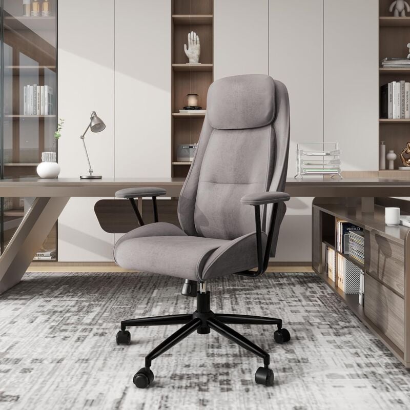 UEV - Chaise de Bureau Ergonomique, Fauteuil Bureau avec Appui-tête, Accoudoirs Amovibles, Hauteur Réglable, Tissu Respirant, Pivotante, Capacité de