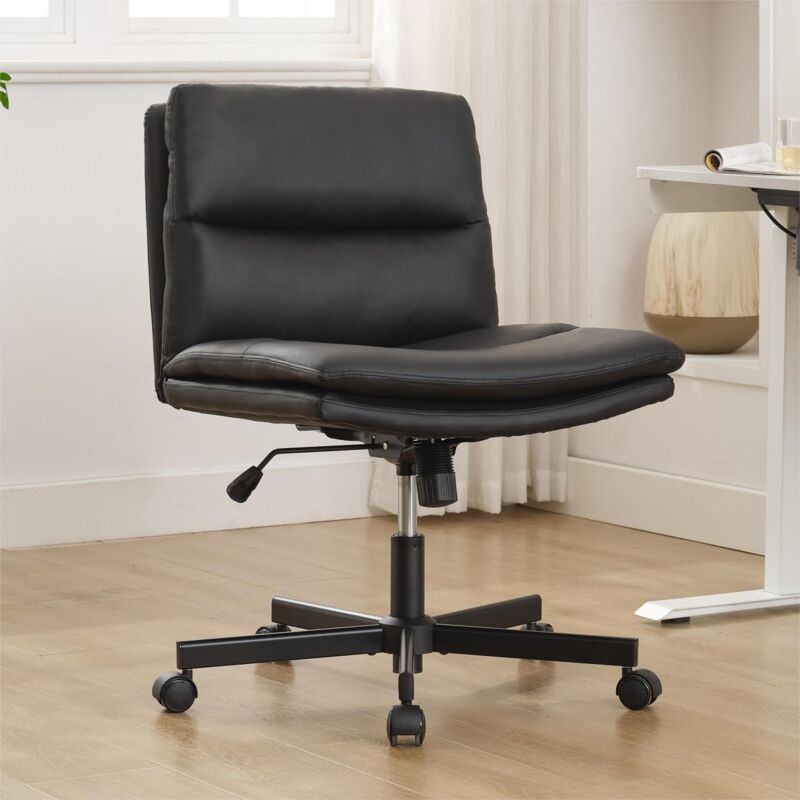 UEV - Chaise de Bureau sans Accoudoirs, Fauteuil Bureau avec Assise Elargir, Fauteuil Pivotant avec roulettes Universelles, Mode Inclinable, Hauteur