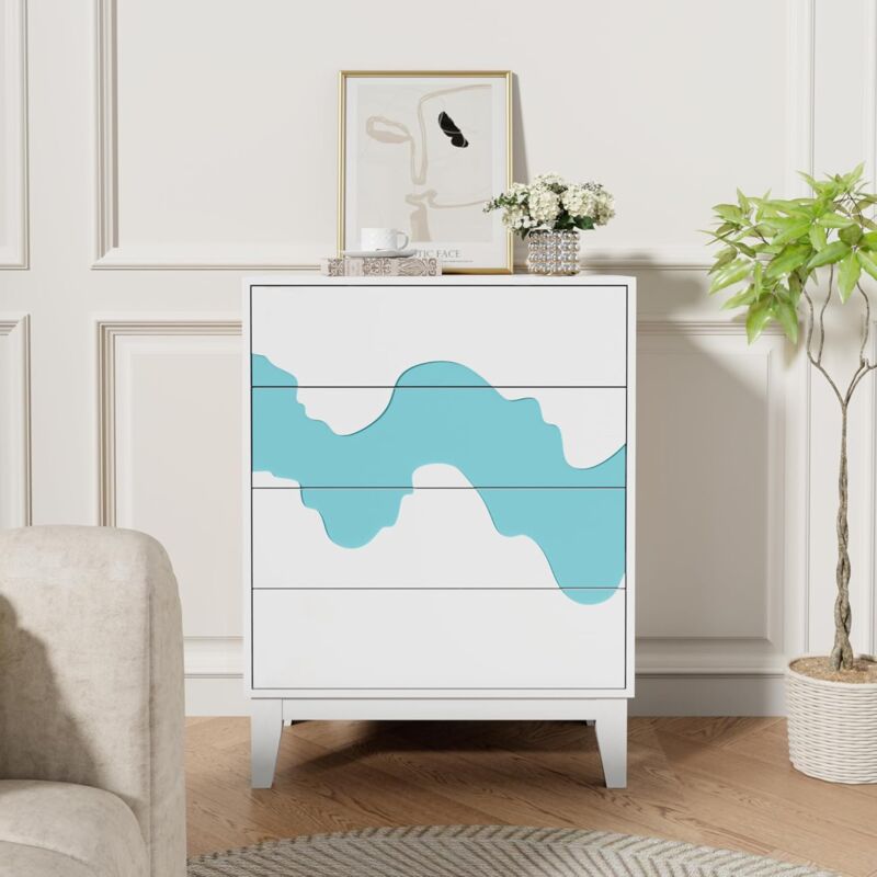 UEV - Commode à 4 Tiroirs 60cm, Armoire de Rangement, Grand Espace de Rangement, Motif Vague Irrégulière, pour Chambre à Coucher, Salon, Salle à