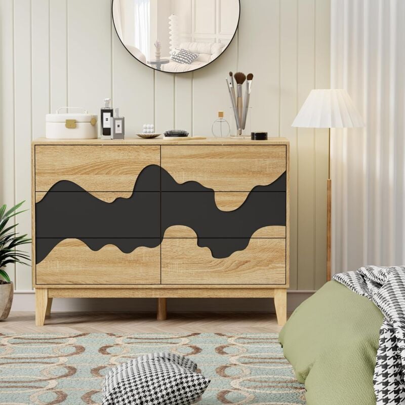 UEV - Commode à 6 Tiroirs 100cm, Armoire de Rangement, Grand Espace de Rangement, Motif Vague Irrégulière, pour Chambre à Coucher, Salon, Salle à
