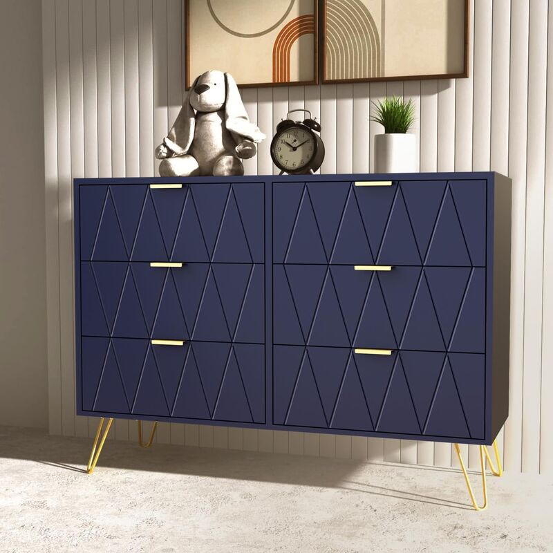 UEV - Commode, Armoire avec 6 Tiroirs, Meuble de Rangement Chambre Enfant/Adulte, 100 x 34 x 73cm, Buffet Salon, Style Scandinave Elégant, Couleur