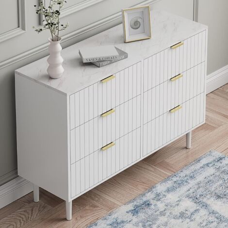 UEV – Commode scandinave 6 tiroirs – Dimensions 100 x 34 x 73 cm – Plafond marbré – Rangement élégant pour chambre et salon
