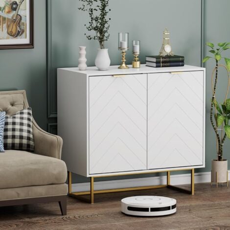 UEV Credenza Bianca con 2 Ante, Mobile Cucina Moderna in Legno, Ripiani Regolabile, Madia Buffet per Camera da Letto, Soggiorno, Sala da Pranzo, Corridoio, 80 x 40 x 77,5cm, Bianco