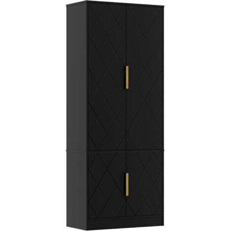 UEV Credenza Cucina Alta 150CM Design Diamante, Armadietto Highboard con 4 Ante, Grande Spazio di Archiviazione, Armadio Buffet Cucina Sicuro con Design Antiribaltamente, 60 x 30 x 150 cm, Nero