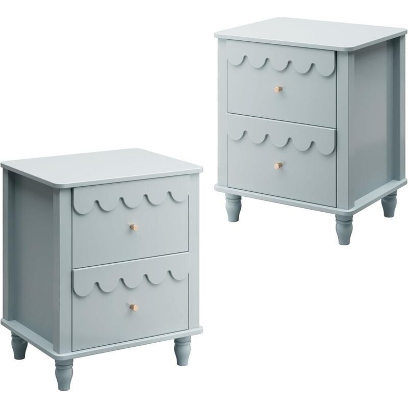 UEV - Lot de 2 Tables de Chevet, Table d'Appoint avec Design de Vague, Bout de Canapé, 2 Tiroirs de Rangement, pour Salon Chambre, Bureau, 50 x 40 x