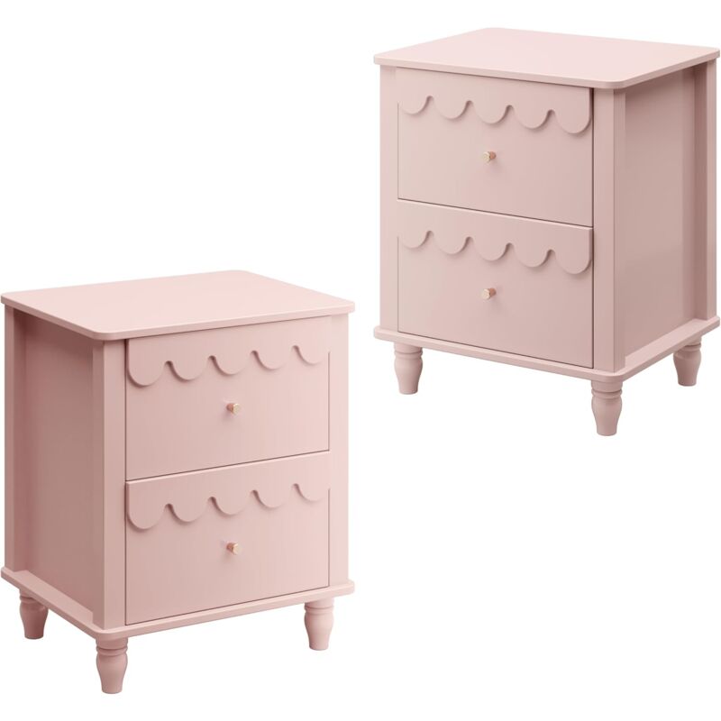 UEV - Lot de 2 Tables de Chevet, Table d'Appoint avec Design de Vague, Bout de Canapé, 2 Tiroirs de Rangement, pour Salon Chambre, Bureau, 50 x 40 x