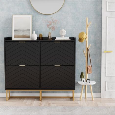 UEV Schuhschrank mit 4 Klappen,100x24,2x91cm,Schuhkipper Schmal,Schuhkommode Flur Wohnzimmer Eingangsbereich,Schuhaufbewahrung mit Kippschutz,Trennwände verstellbar für Verschiedene Schuhtypen blau