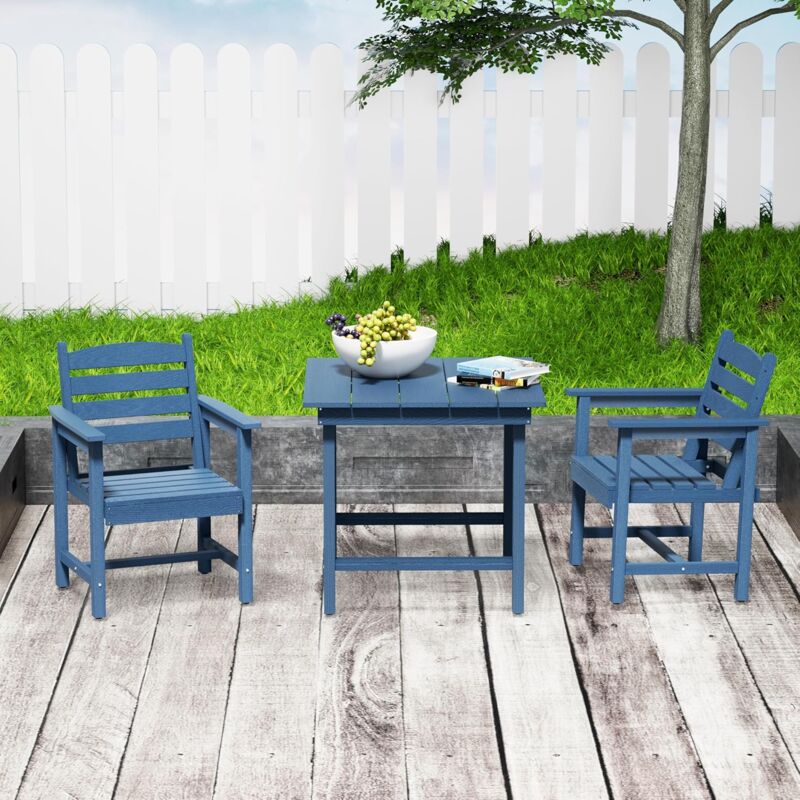 Set de Meuble de Jardin 3 Pièces, Set de Balcon en hdpe, Mobilier d'extérieur, pour Jardin, Terrasse, Patio, Cour, 2 Chaises et 1 Table, Bleu - UEV