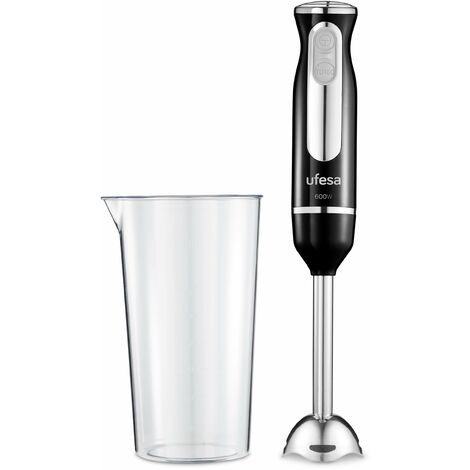 Ufesa BP3442 Classic Advanced Black - Frullatore ad immersione Minipimer, Potenza 600 W, Piedino separabile, Funzione Turbo, Bicchiere graduato incluso. Senza BPA