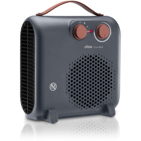 Ufesa Crux Dual Grey, Stufa Elettrica Basso Consumo, 2000 W, 3 Livelli di Potenza, Termostato Regolabile, Termoventilatore con Maniglia da Trasporto