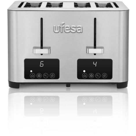 Ufesa Quartet Delux, Tostapane Acciao Inox, 2 Schermi Digitali LCD, 1500 W, 4 Fessure, Bocca Ampia, 7 Livelli di tostatura
