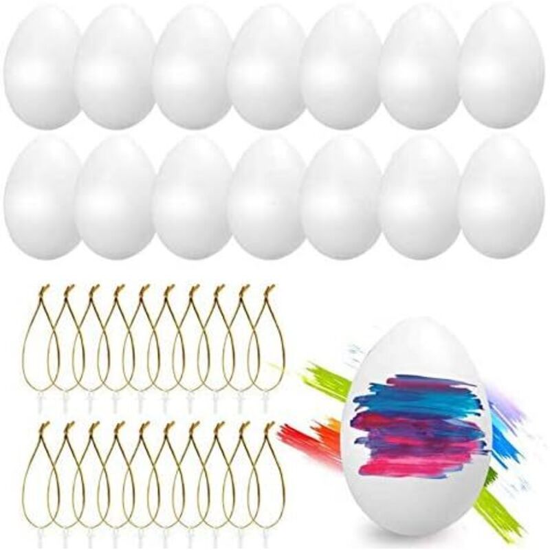 Œufs de Pâques Plastique – Lot de 24 pour Décoration Intérieure, Extérieure et Création DIY,Blanc