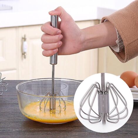 Ufs Schneebesen, halbautomatischer multifunktionaler Edelstahl-Handschneebesen, Milchaufschäumer, Rotationsrührer für Küchenutensilien (10 Zoll)