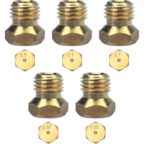 Ugelli universali per gas butano da 5 pezzi per piani cottura, ugelli, ugelli e iniettori a gas naturale e GPL, 1 x 0,5 cm, 2 x 0,7 cm, 1 x 0,87 cm, 1 x 1,02 cm