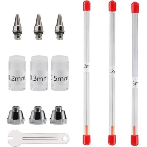 Ugello e ago per aerografo da 0,2 mm, 0,3 mm, 0,5 mm, accessori di ricambio per pistola a spruzzo, kit con chiave regolabile